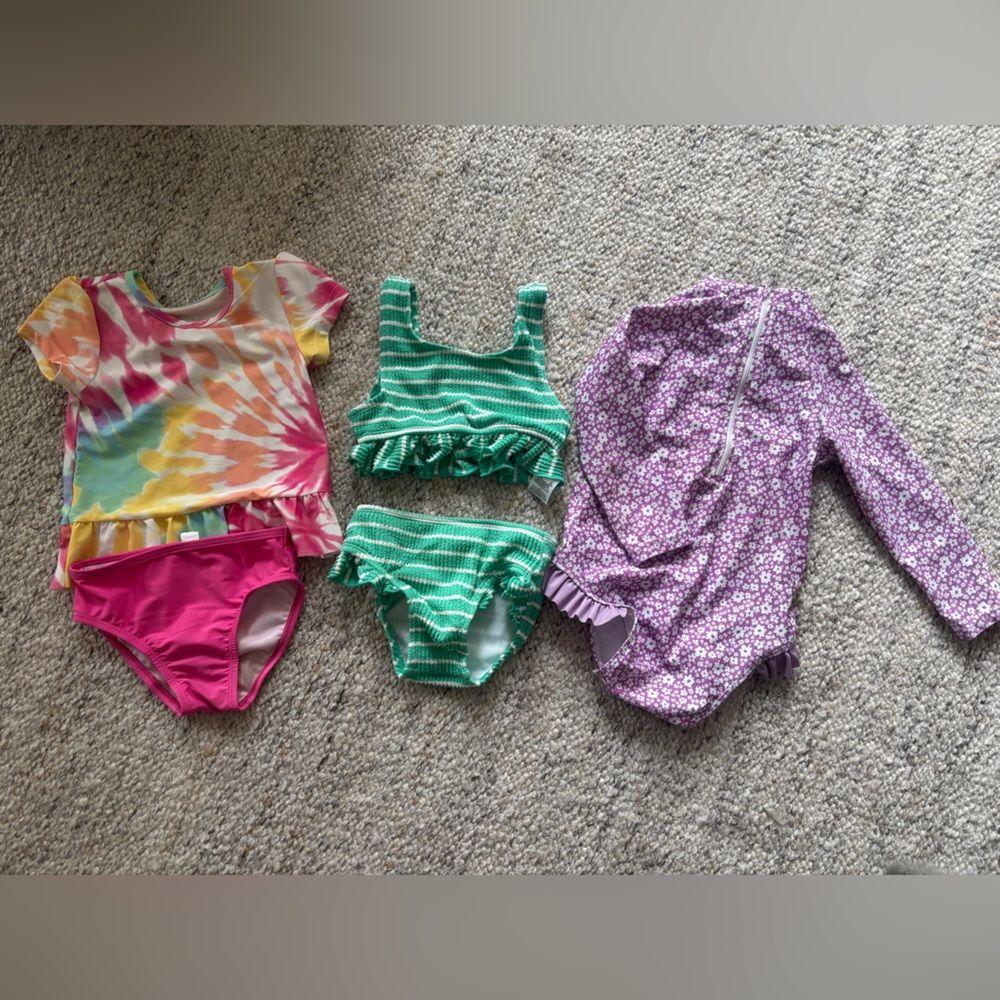 Girls Multi-Color Swim & Rash Guard Set - Tie-Dye, Pink, Green, Purple